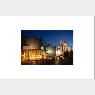 Cologne Cathedral and Philharmonic Hall at dusk, Cologne, Germany Posters and Art